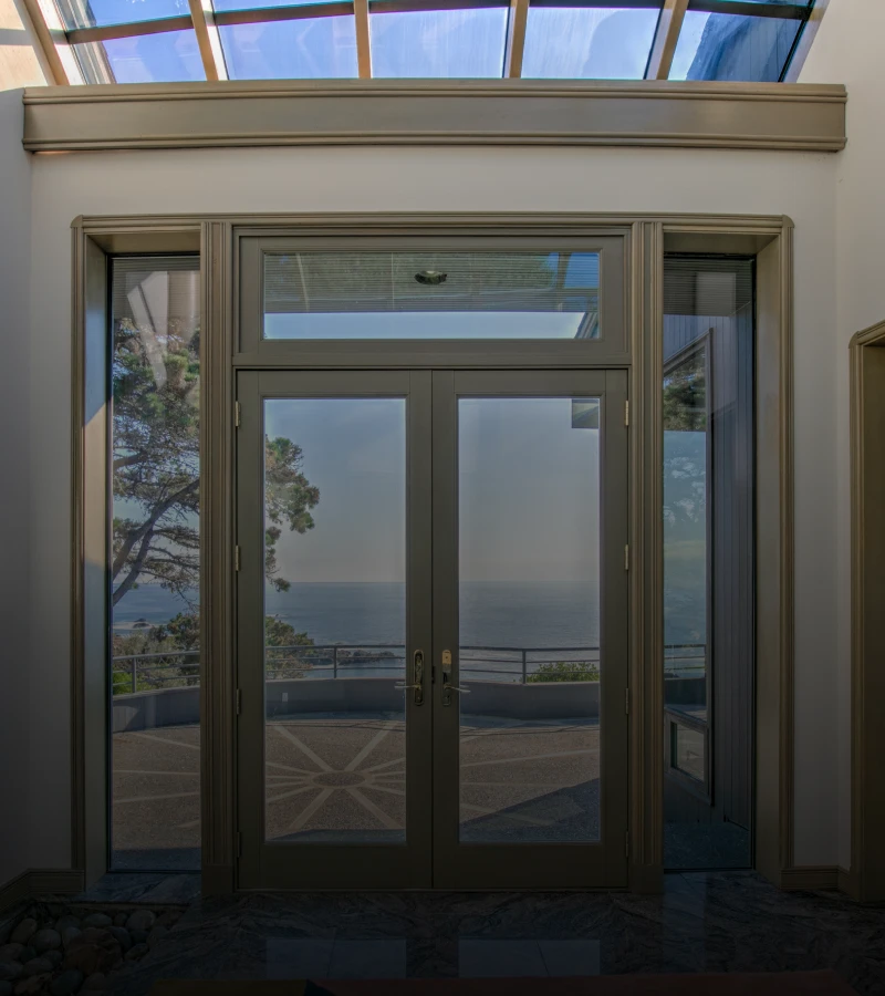 Modern doors with seaside scenery